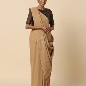 Aadyam Kriti Extra Weft Brown Cotton Saree