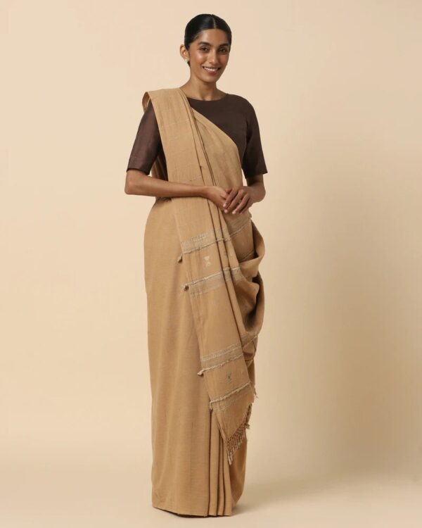 Aadyam Kriti Extra Weft Brown Cotton Saree