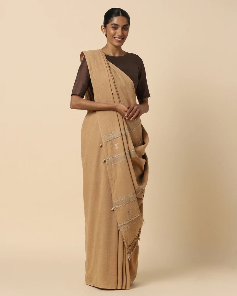 Aadyam Kriti Extra Weft Brown Cotton Saree
