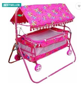 Steeloart Baby Cradle Cot Cum Stroller Pink Bassinet