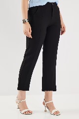 FRATINI Solid Blended Fabric Straight Fit Womens Pants Black Colour 34 Size