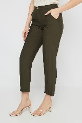 FRATINI Solid Blended Fabric Straight Fit Womens Pants Olive Colour 30 Size
