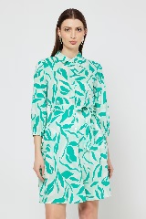 FRATINI Printed Collared Cotton Womens Knee Length Dress Green Colour XXL Size