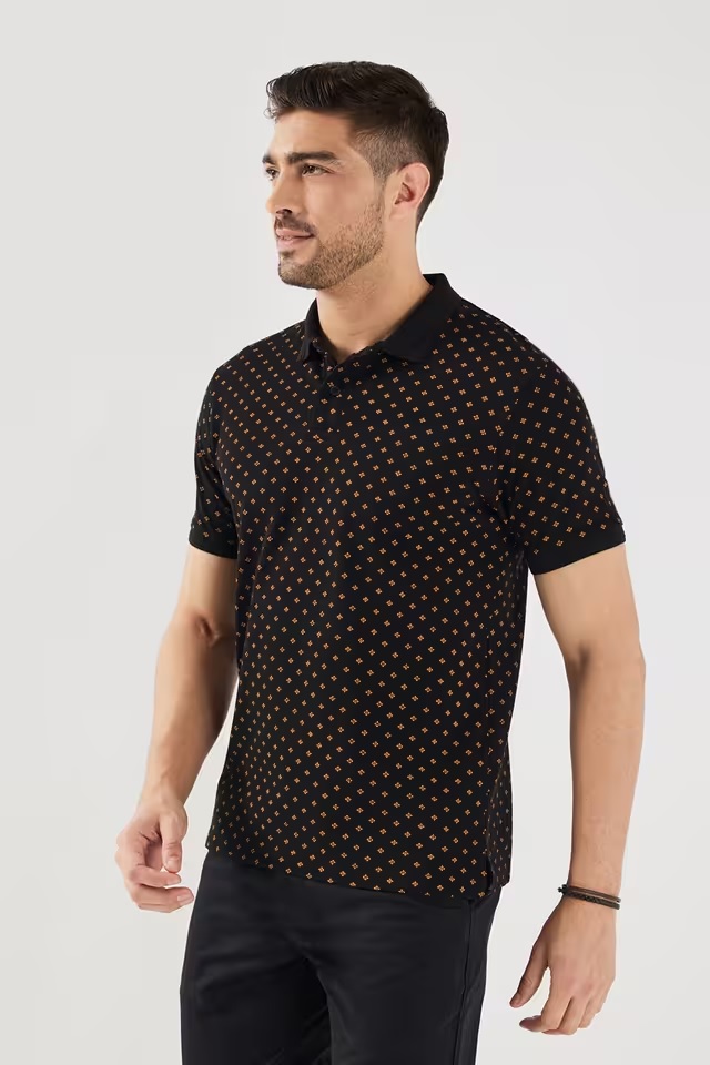 FRATINI Printed Cotton Polo Mens TShirt Size xl JET BLACK