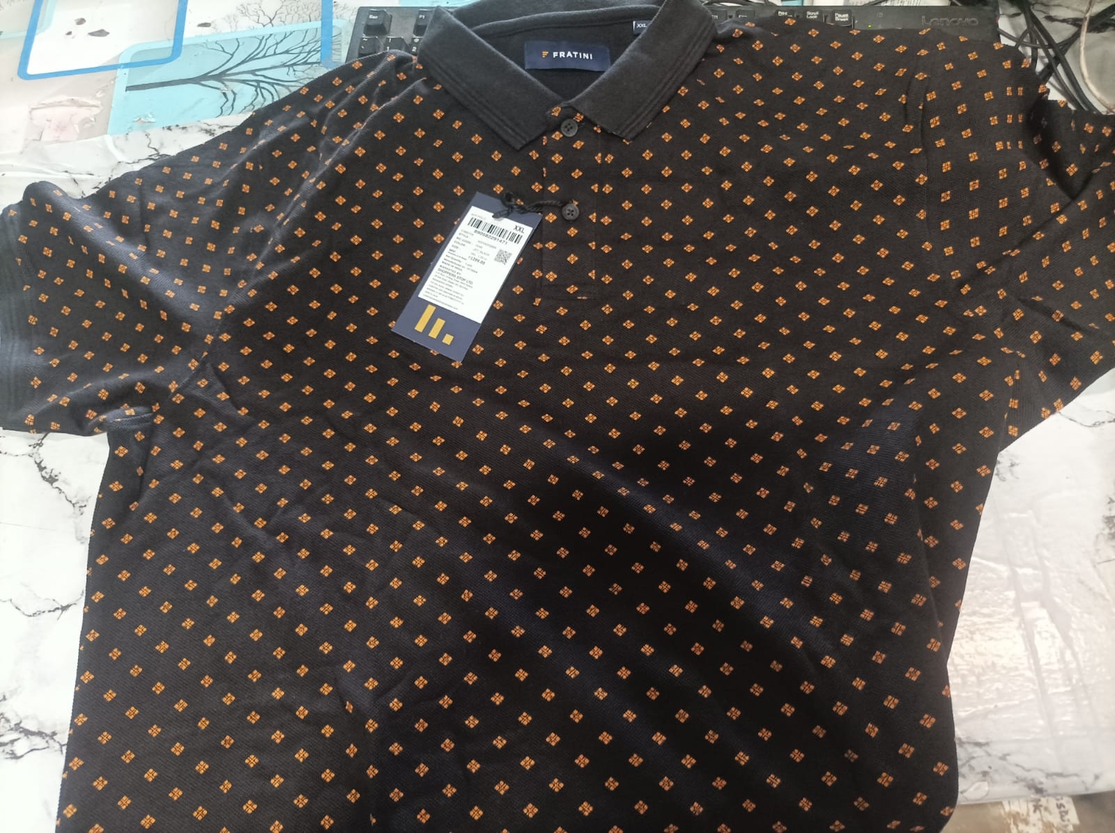 FRATINI Printed Cotton Polo Mens TShirt Size xxl JET BLACK