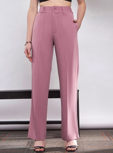 SASSAFRAS Women Pink Straight Fit High Rise Bootcut Trousers M Size