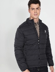 U S POLO ASSN Denim Co High Neck Solid Quilted Jacket Dark Blue Colour S Size