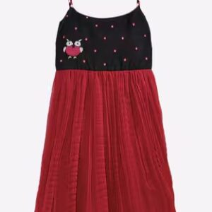 TWISHA A line Dress with Placement Embroidery 3 4 year girl red and black
