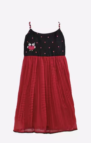 TWISHA A line Dress with Placement Embroidery 3 4 year girl red and black