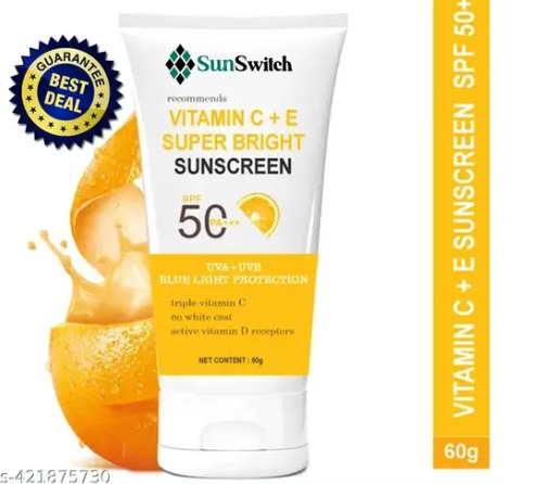 Private Label Sunscreen SPF 50 PA Vitamin C E Super Bright Sunscreen SPF 50 PA 60 g