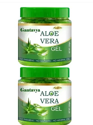 Gantavya Aloe Vera Gel with 100percent Pure Aloe From Freshly Cut Aloe Plant Men and Women 220gm pack of 2