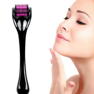 Private Label Derma Roller System with Micro Needles for Treating Acne Scars Black And Pink Colour