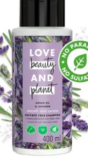 Private Label Love Beauty And Planet Argan Oil and Lavender Sulfate Free Smooth and Serene Shampoo 400 ml