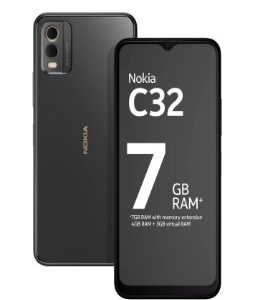 Nokia C32 with 50MP Dual Rear AI Camera Toughened Glass Back charcoal 4GB RAM 128GB Storage IMEI352976393218024