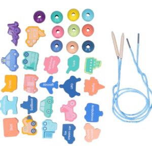 Private Label Wooden String Beads Toy Wooden String Threading Beads Kids multicolor