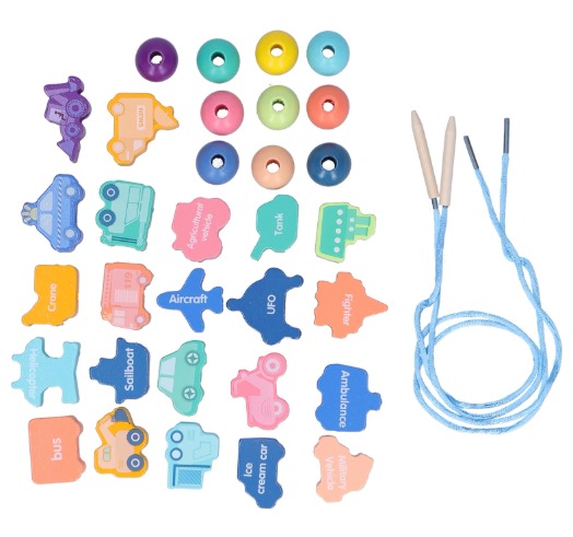 Private Label Wooden String Beads Toy Wooden String Threading Beads Kids multicolor