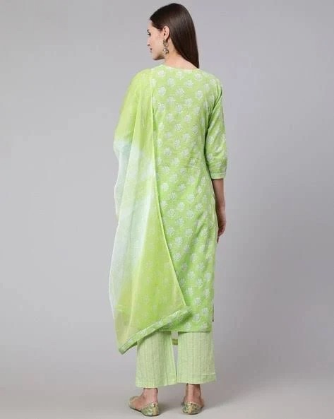 Women Green And White Dupatta