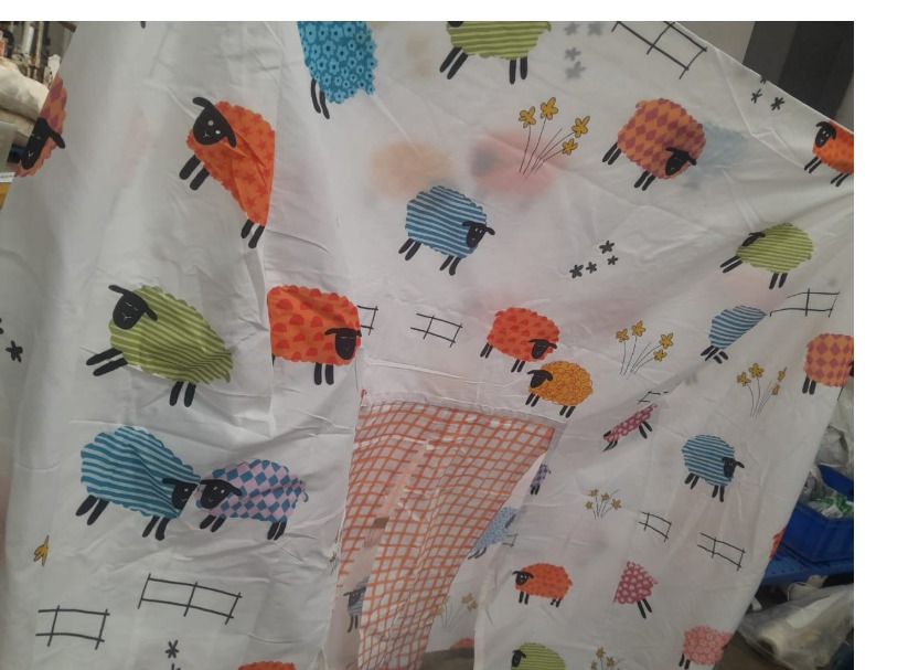 White Fabric With A Colorful Sheep Pattern Tent House For Kids White