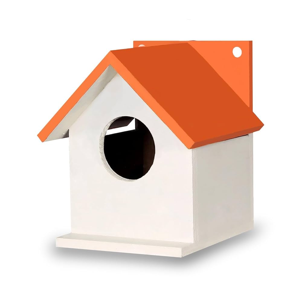 Birdshala Birdhouse For Sparrow White And Orange Color