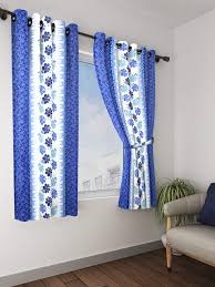 Cortina Floral Print Polyester Window Curtains Blue Pair 150 X 115 Cm