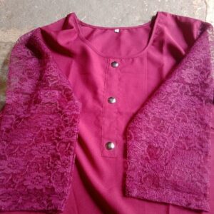 Wine Color Kurta Set Round Neck For Women Size M