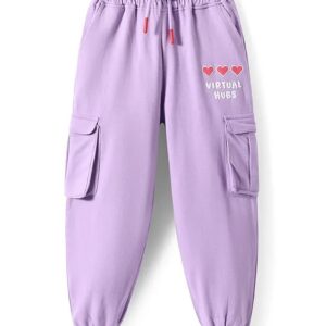 Pine Kids Cotton Knit Full Length Lounge Pant Text Print Cargo Pockets Lilac Size 9 To 10 Years