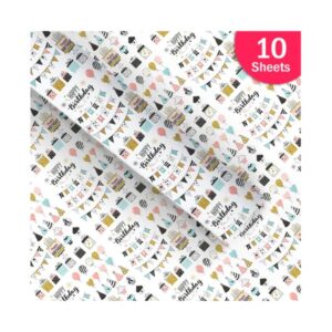 Paperpop White Birthday Print Gift Wrapping Paper 19X 29 Pack Of 5 Sheets