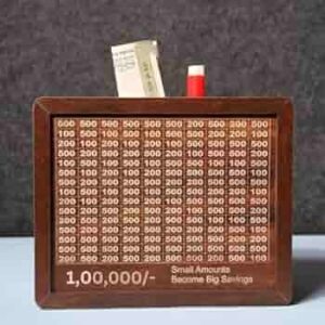 Brown 100000 Rupees Savings Money Box Wooden Piggy Bank