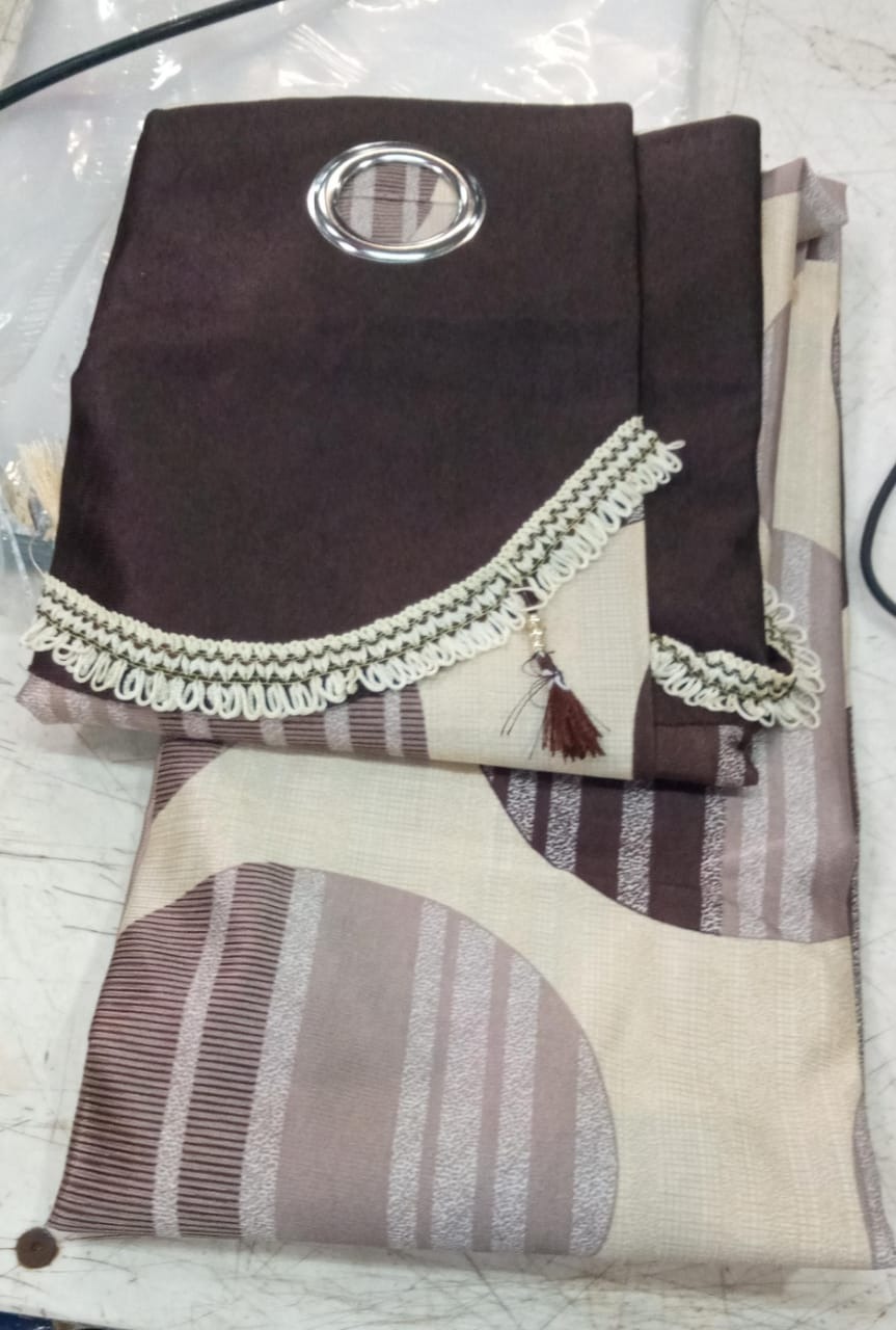 Brown Printed Door Curtains 7 Feet 1 Piece