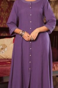 Aramya Linen Cotton Solid A Line Purple Kurta For Women Size 5Xl