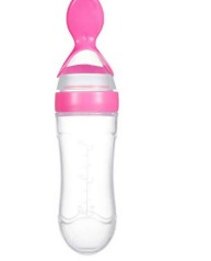 Pink Baby Training Silicone Spoon Rice Cereal Squeeze Baby Bottle Spoon