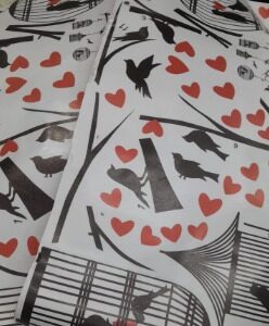 Black Printed Sparrow With Red Heart Wall Paper Pack Of 2