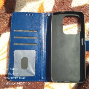 Infinix Hot 40i Smart Knock Shock Proof Flip Cover Back Case Cover for Infinix Hot 40i Flexible Leather Finish Card Pockets Wallet Stand blue colour