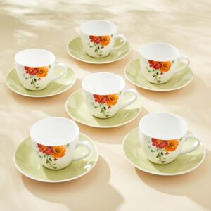 Homecentre Mandarin Harvey Set of 6 Bone China Cups and Saucers 210ml 2 cups missing