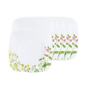 Corelle Asia Square Round Collection Provence Garden 17 cm Square Round Small Plate Pack of 4
