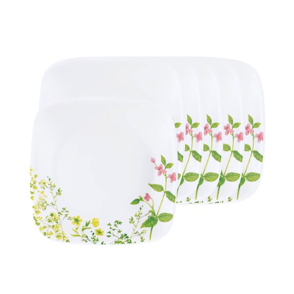 Corelle Asia Square Round Collection Provence Garden 17 cm Square Round Small Plate Pack of 4