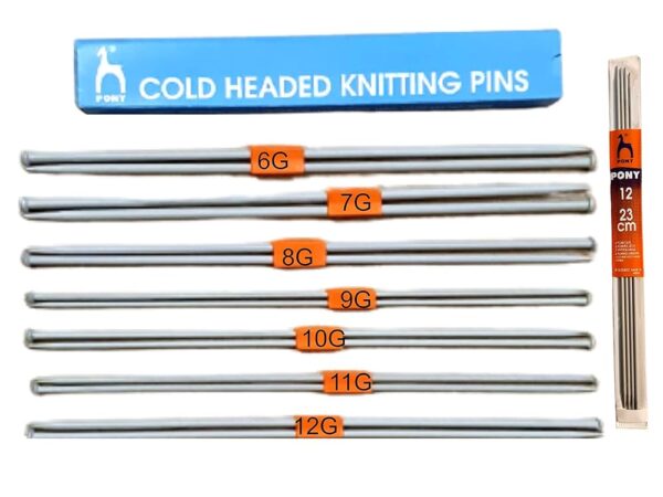 PONY Single Point Round Knob Aluminium Cold Headed Knitting Pins 12 Pcs