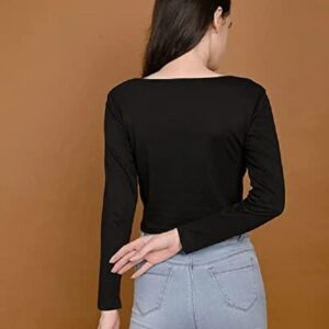 Fasska Women s Full Sleeve V Neck Top Casual Wear Size L Color Black