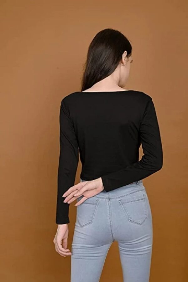 Fasska Women s Full Sleeve V Neck Top Casual Wear Size L Color Black