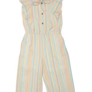 Doodle Girls Striped Flutter Sleeves Tie Up Cotton Basic Jumpsuit off white size 12 Years
