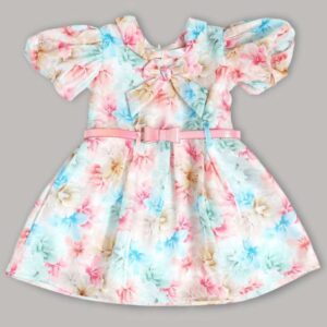 Doodle Girls Floral Print Puff Sleeve Satin Fit Flare Dress Pink Colour size 10 Years