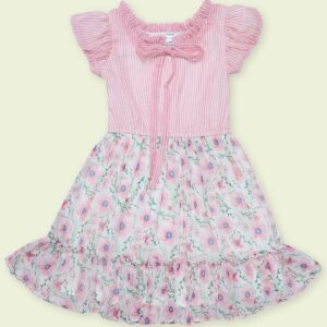Doodle Girls Floral Printed Chiffon Fit Flare Dress Pink Colour size 10 Years