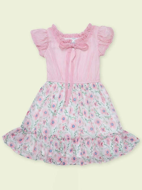 Doodle Girls Floral Printed Chiffon Fit Flare Dress Pink Colour size 10 Years