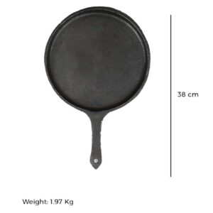 The Indus Valley Black Solid Cast Iron Tawa With Handle