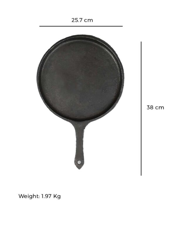 The Indus Valley Black Solid Cast Iron Tawa With Handle
