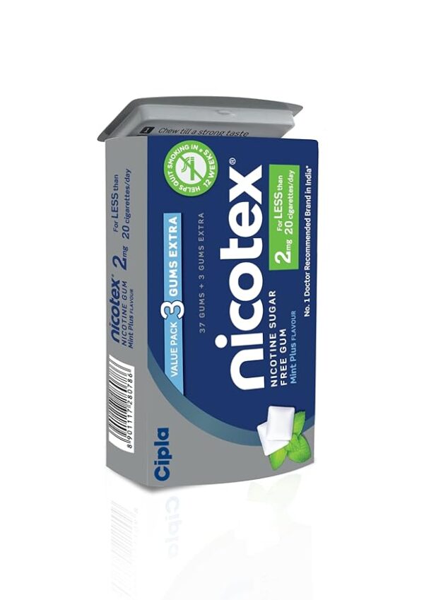 Cipla Nicotex Nicotine Sugar Free Mint Plus Gums 2mg 40 Gums per Tin Pack of 1