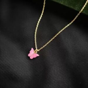 Private Lable Butterfly Necklace For Girls Women pink and gold colour