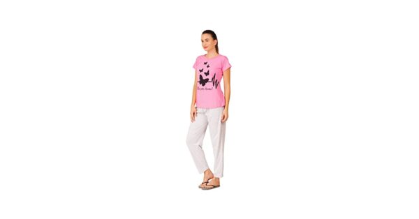 Private Lable Casual Night Wear Dress for Women Pink Womens Tops White Color Pant Size S