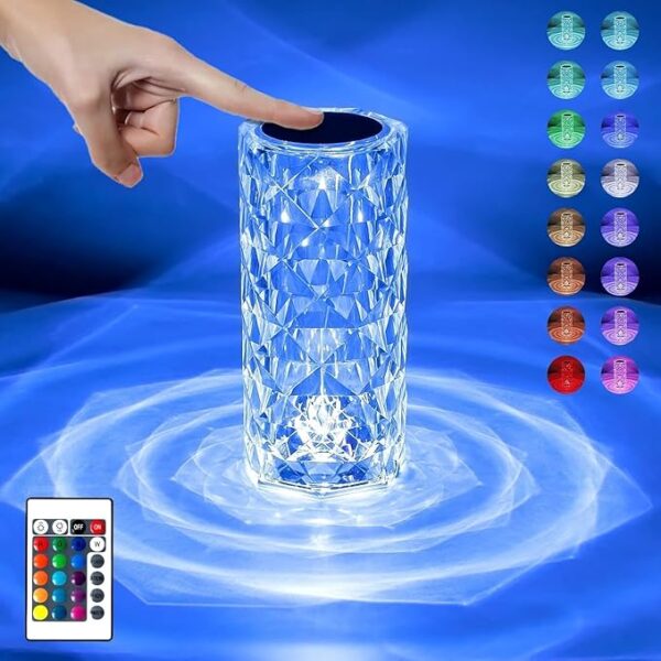 Desidiya Crystal Lamp 16 Color Changing Rose Diamond Table Lamp USB Rechargeable Led Strip Lighting Touch Bedside Night Light with Remote Control