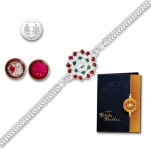 Private Lable Periapt Rakhi for Brother Rakhi with Roli Chaval Rakhi With Greeting Card Designer Rakhi Rakhi for Brother Sister Rakhi with silver coinK1 A36